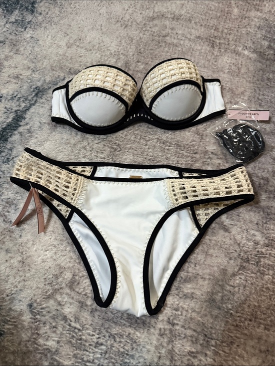 Victoria's Secret Other - VS White Crochet Trim Bandeau Bikini Set with Black Trim